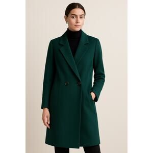 Aldopho Classics Women Sz 12 Overcoat 100% Wool Emerald Green Quiet Luxury Long